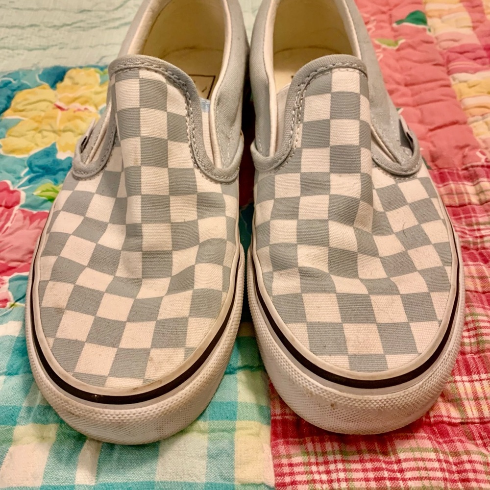 Vans Men’s Size 5 Women’s Size 6.5  Checkered Slip-On Shoes - Gray and Pale Blue